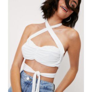 LAST CHANCE - White Halter Wrap Crossover Double Slinky Crop Top